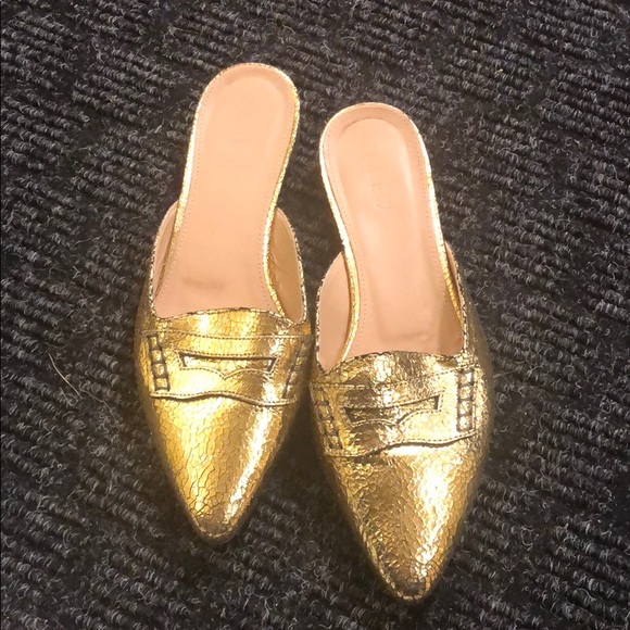 J. Crew Gold Shimmery Slip On Loafers - Picture 2 of 3